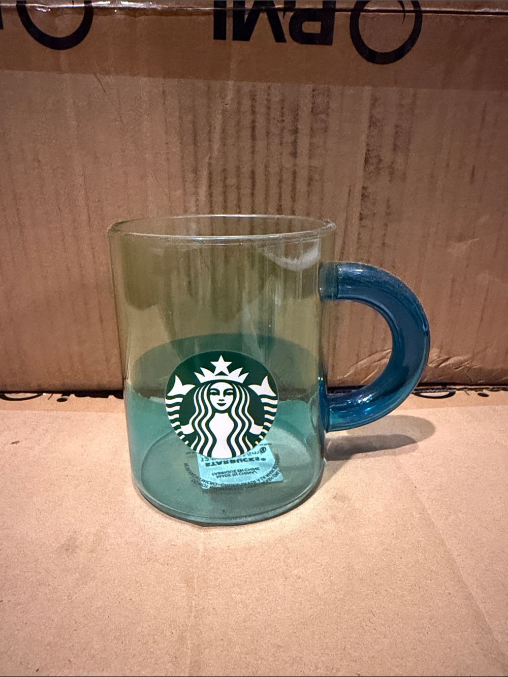 Starbucks Ombre Green-Blue Glass Mug with Logo